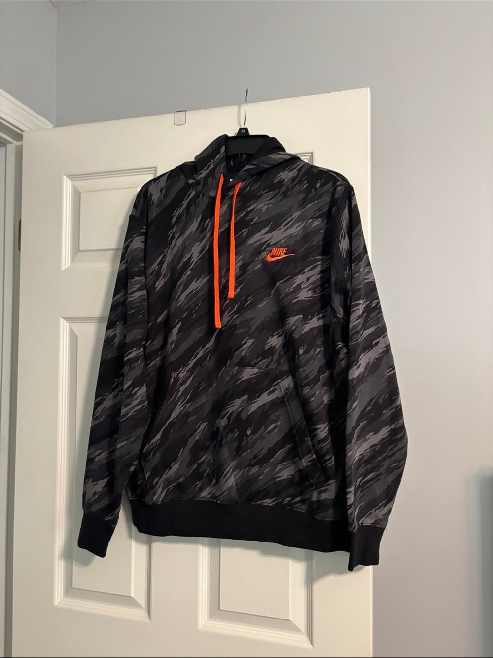 Nike Gray & Black Camo Pullover Hoodie with Orange Accents